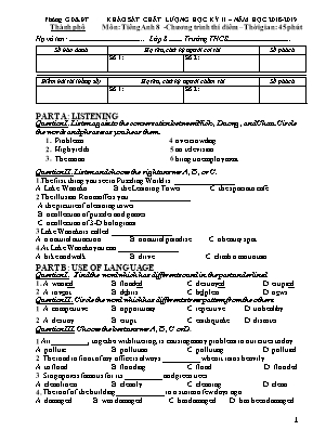 Đề khảo sát chất lượng học kỳ II môn Tiếng Anh Khối 8 (Chương trình thí điểm) - Năm học 2018-2019